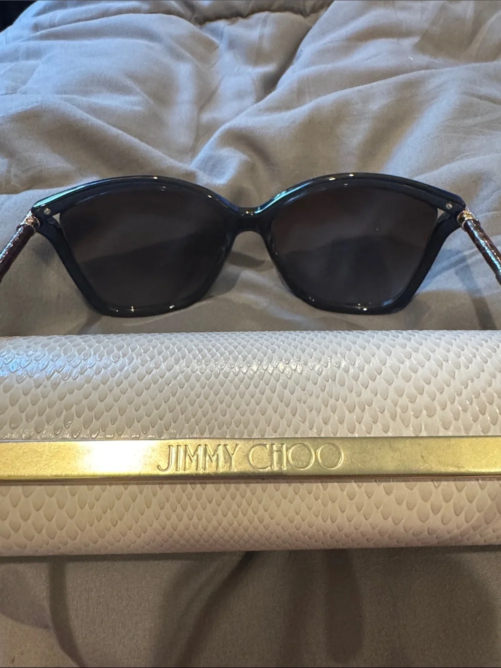 Jimmy Choo Ivory Snakeskin-Textured Clutch with Gold Bar